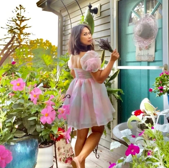 Babydoll Rainbow Tie Dye Puff Sleeve Mini Dress - Picture 11 of 14